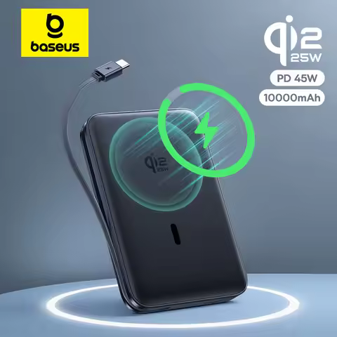 Baseus 10000mAh 45W Power Bank For Qi2.2 25W MagSafe Magnetic Wireless Charging Built-In USB-C Cable
