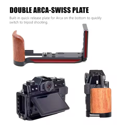 for Fujifilm X-T30II X-T30 X-T20 X-T10 Cameras L-Shape Metal Camera Cage with Wooden Hand Grip & Qui