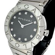 BVLGARI/ Bvlgari Bvlgari Bvlgari BB26SS 女士手錶，不鏽鋼/12顆鑽石，石英機芯，黑色錶盤