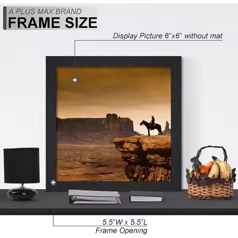 2 Pack 6x6 Inch Black Wood Grain Picture Frame Set Lightweight Tabletop or Wall Mount Square Photo F