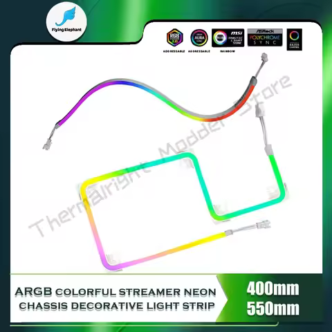 Phanteks ARGB Light Strip Neon Decoration LED Strip 5V 3PIN Light Header AURA 13mmx5.5mmx400mm X 2pc