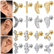SPORCLO 16G Earring 1PC/1 Pair Stud Earrings Cubic Zircon Ear Piercing Sword Earring Lobe Earrings D