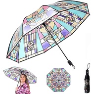 Payung Payung Vintaj Lutsinar, Payung Automatik Kaca Berwarna, Payung Lipat Automatik untuk Gadis Wa