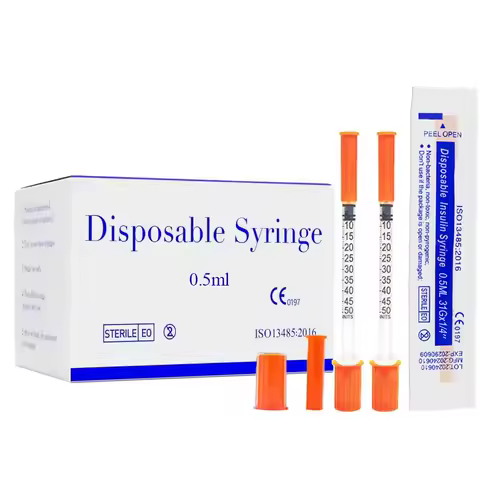 100pcs 0.5ml 31G 1/4 inch New Spec Sterile Manual Insulin Syringe With 6mm Needles Individually Wrap