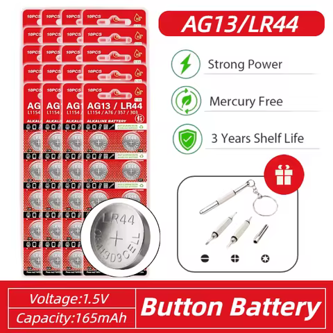 AG13 LR44 Button Cell Battery 1.5V(10-Pack)Compatible with LR1154/SR44/A76/357/357A for Watches Calc