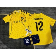 Alnassr Yellow 2025 Football Kit. High quality sesame fabric, embroidered Logo, name and number prin