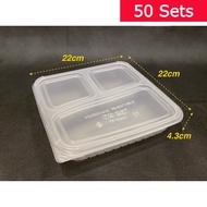 3 Compartments Plastic Lunch Box With Lid / Bekas Makanan Plastik 3 Kompartmen TF-SQ3C (50 SETS)(Bla