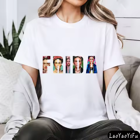 Frida Kahlo Portrait Women T-Shirt Casual Fashion Cotton Short Sleeve Summer Top for Art Lovers Gift