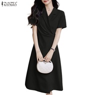 ZANZEA Women's Korean-Inspired Business Blazer Dress - Lace-Up Pleats