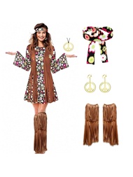 7pcs 1970s, 1960s, Hippie Costume Set, 1970s, Women's Clothing Accessories, Girls' Disco Dresses, Ho