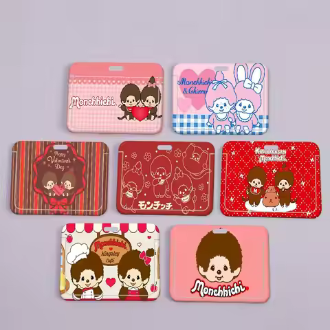 Popular Cute M-Monchhichi Pocket Credit ID Card Badge Tag Holder Pass Case W/ Neck Strap Lanyard