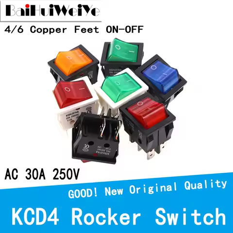30A 250V 4 6 Pin ON-OFF Boat Rocker Switch Sterling Silver Contacts KCD4 Power Switch With Led Indic