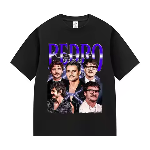 Actor Pedro Pascal Movie Pattern T-shirt 2026 Summer Men's Luxury Retro Fashion Clothing Men's Women