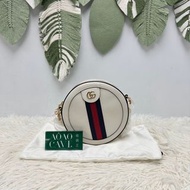 《荃灣實體店》閑置品💫GUCCI Ophidia 白色真皮金扣圓餅包 斜肩包