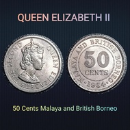 JL Antiques Malaysia Coin Queen Elizabeth II 50 Cents Malaya and British Borneo (1954 - 1961)