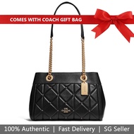 Coach Handbag With Gift Paper Bag Shoulder Bag With Gift Bag Brooke Chain Carryall With Studded Dia Black # F38071