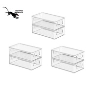 Fridge Organiser with Lid, Set of 6 Cupboard Organiser Kitchen, Stackable Transparent Storage Box with Handle