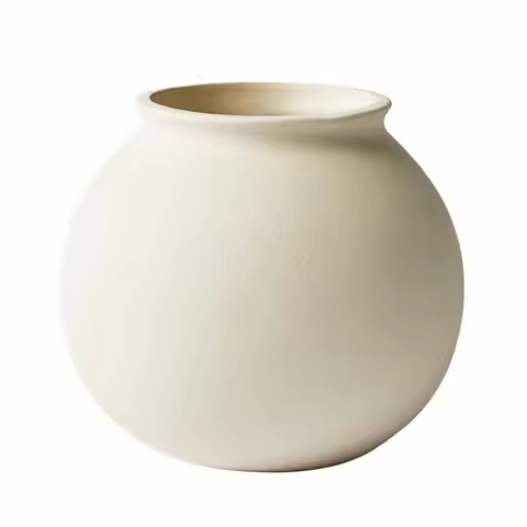 Matte Ceramic Round Vase, 5.9", Natural Beige White