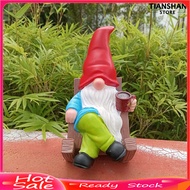 [TSS]☃Garden Gnome Figurine Resin Drinking Coffee Gnome Sculpture Outdoor Gnome Statue for Indoor Te