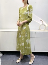 ☎✱ Aiden001 Average Size High Elastic Loose Ironing-Free Printed Summer Age-Reducing Three-Quarter S