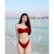MAI BIKINI • Red 2-Piece Set, Strapless Thick Padded Push-Up Top for Women