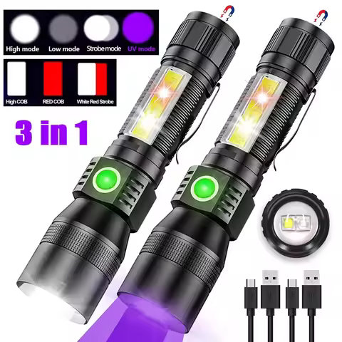 3in1 LED Flashlight UV Flashlight with 1200Lumen LED Light Magnetic LED Torch with COB Sidelight Zoo