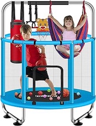 ZCMHAXJ Trampoline for Kids, Adjustable Toddler Trampoline, 55 Inch Indoor/Outdoor Mini Baby Trampoline with Enclosure, Entertainment Trampoline with Basketball Frame