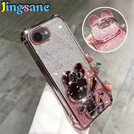 Jingsanc Glitter Protective Casing Compatible ForiPhone 16ePhone Case Rabbit Mirror Stand Bracket Fo
