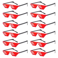 12 Pack Thug Life Party Sunglasses 8 Bit Pixelated Multicolor Mosaic Gamer MLG Photo Props Glasses A