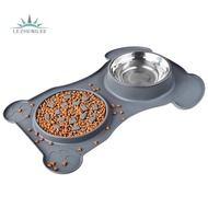 3-In-1 Slow Feeder Food Dog Bowl Large Pet Feed Mat Stainless Steel Bowl Anti-Spill Anti-Skid Silicone Mat Wet Dry Food