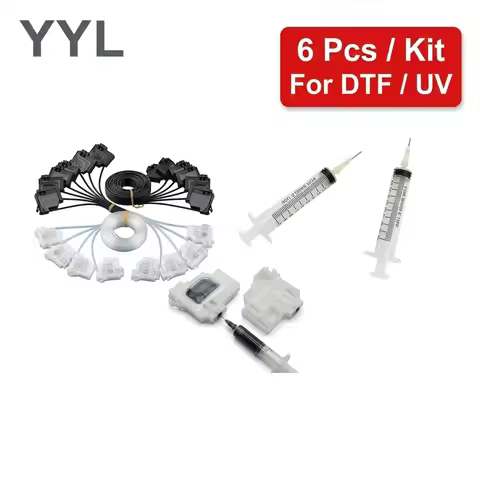 6Pcs DTF UV Ink Damper + Ink Tube + Syringe Kit Solvent Resistant For Epson L1800 L805 L800 R1390 Pr