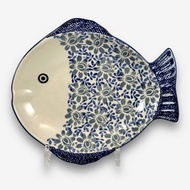 波蘭手繪手工陶-魚型盤 25cm 一抹藍彩系列 設計師款