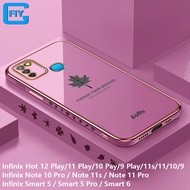 สำหรับ Infinix Hot 12i 12 Play Hot 11 Hot 10 Pay Hot 9 Play Infinix Note 10 Pro Note 11S Note 11 Pro Note 12 G96 Infinix Smart 5 Pro Smart 6 กรณี ใบเมเปิล เคส TPU แบบนุ่ม เคสสี่เหลี่ยมชุบโครเมียมหรูหรา เคสโทรศัพท์ราคาพิเศษ