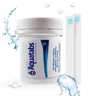 Aquatabs Water Purification Tablets for Drinking - 100 Tablets + 2 Chlorine Test Strips - Water Puri