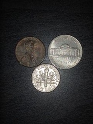 USA 美國九十年代舊錢幣 銀仔 dime five cents nickel penny cent 鑄造錯誤 mint error coin die chip 收集 收藏 collection 絕版
