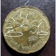 Duit Syiling 50 Sen Tahun 2015 Error Coin