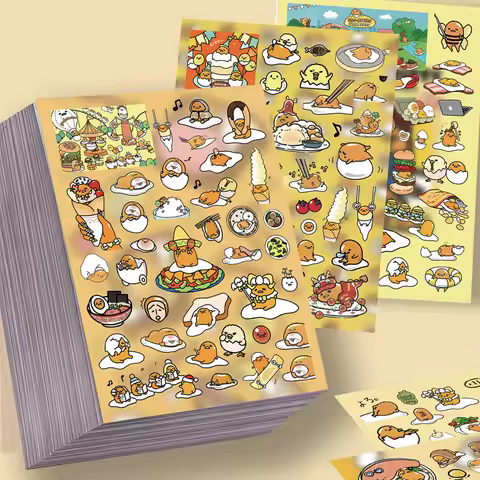 8 Sheets Sanrio Gudetama Pre-Cut Waterproof Stickers Japanese Q Version Vinyl Decals for Tumbler Lap