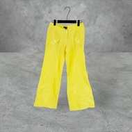 BLACK 黃色 風衣材質 拼接 寬版 超低腰 31 長褲 PF508