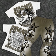 2pcs/Set Teen Boy Classic Rapper Portrait & Text Graphic Print T-Shirt And Flare Pants Casual Outfit