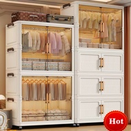 Folding Stackable Storage Cabinet with Smooth Wheels and Double Doors 55cm Multipurpose Wardrobe Cab