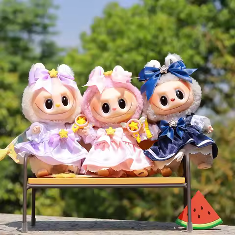 17cm Labubu Clothes Outfit Accessories For Labubu Clothing Bow Hairpin Magic Stick Sakura Dress Four
