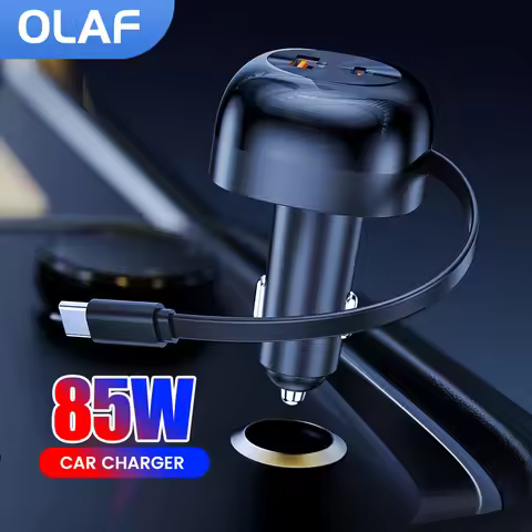 85W Car Charger Super Fast Charger Car Charger Retractable Type C Cable For iPhone Samsung Fast Char