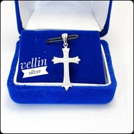 925 Silver Cross Pendant with White Gold Plating - Original 925 Silver Cross Pendant - Gemstoneless 