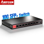 AMPCOM 8 Port 10Gbps SFP+ Switch, Support 1G/2.5G/10G SFP Module, 160Gbps Bandwidth, Fanless Unmanag