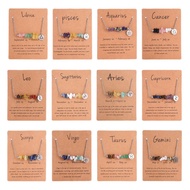 Raw Crystal 12 Constellation Silver Necklace Horoscope Jewelry Birthday Present Barang Hadiah