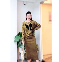 baao baao Korean Knitted Polka Dots long sleeves Top and Skirt Set / Terno