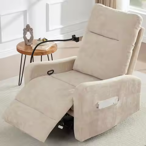 Ergonomic Swivel Glider Recliner with Phone Holder, Fabric Lazy Boy Sofa Chair for Living Spaces,Cus