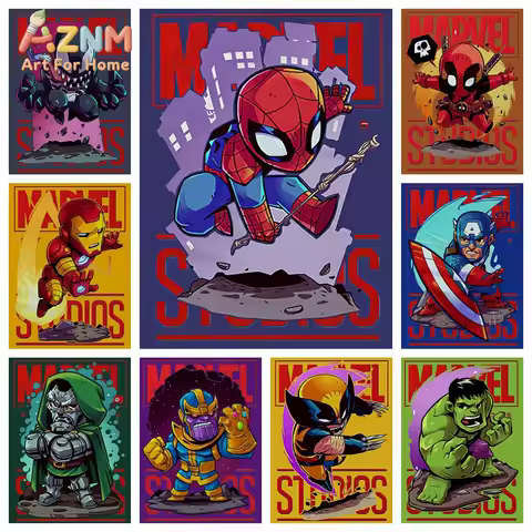 American Movie Marvel Superhero Painting Spider-Man Iron Man Home Decor Kids Gift