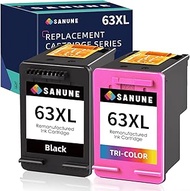 SANUNE 63XL Ink Cartridge Combo Pack Remanufactured for HP Ink 63 for HP Officejet 3830 4650 5255 5258 5200 4652 4655 Envy 4520 4512 DeskJet 2130 2132 Printer (63XL Ink Cartridges Black and Tri-Color)
