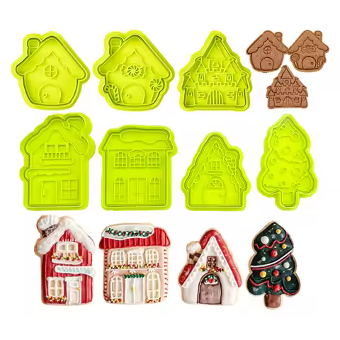 3D Printed Cookie Mold DIY Baking House Shape Cookies 3/4pcs Cookie Mold Christmas Theme House,Castl